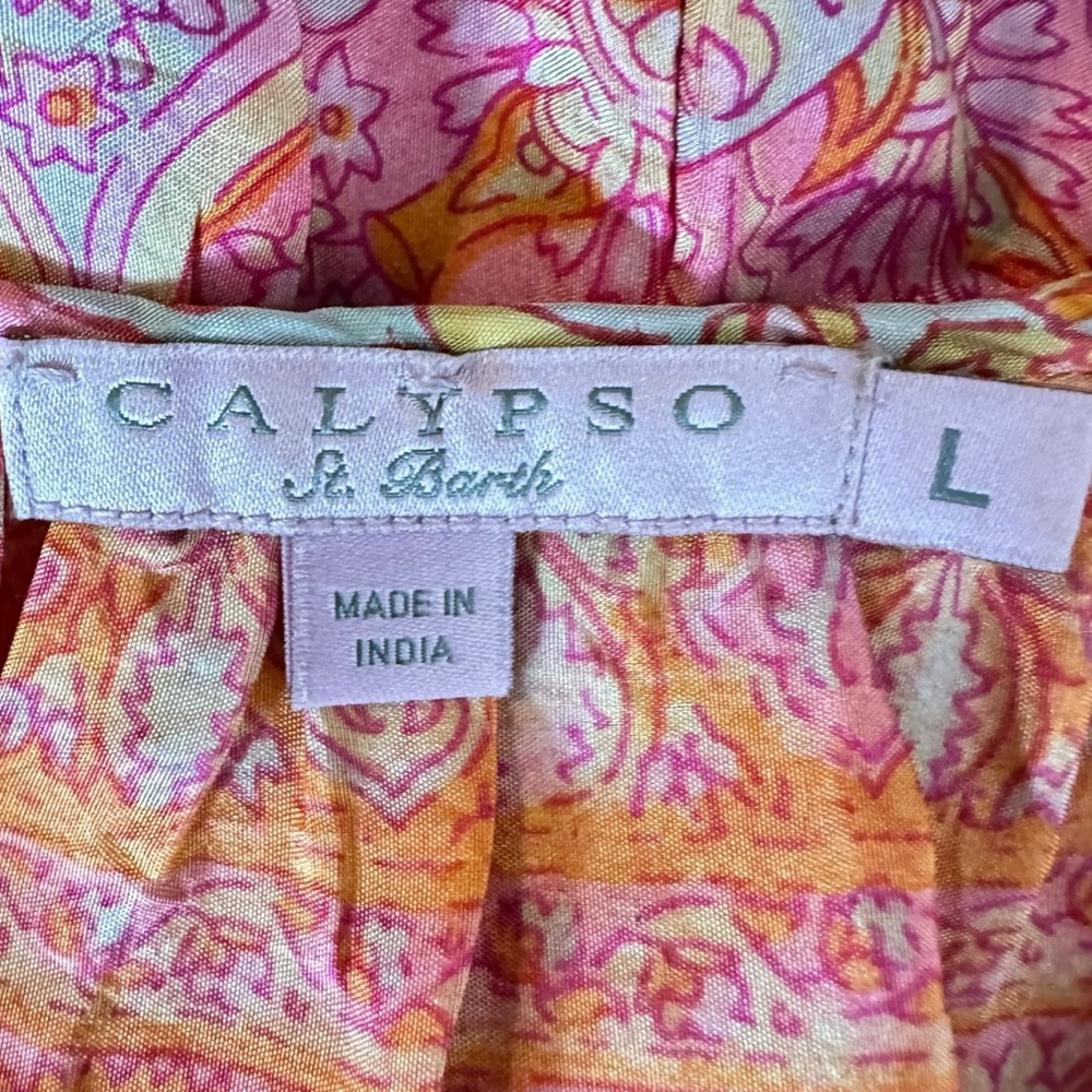 Calypso St. Barth Espazi Printed Silk Flutter Sleeve Top Large Resort Bohemian - Picture 8 of 10
